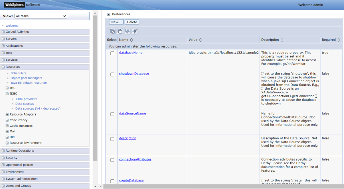 WAS Datasource Properties