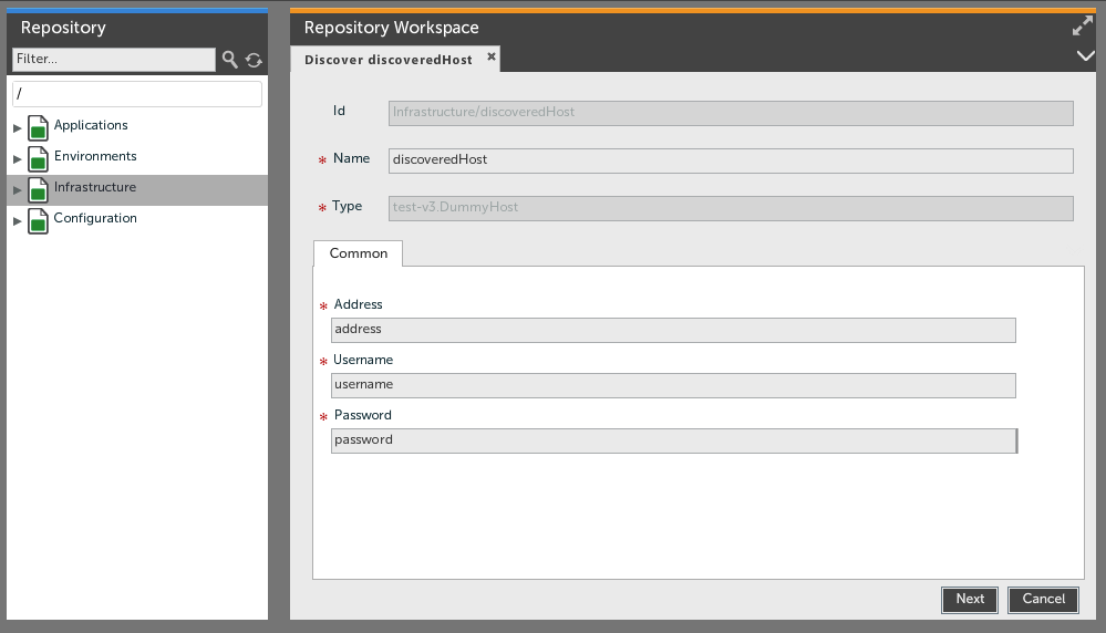 Enter required properties for discovery