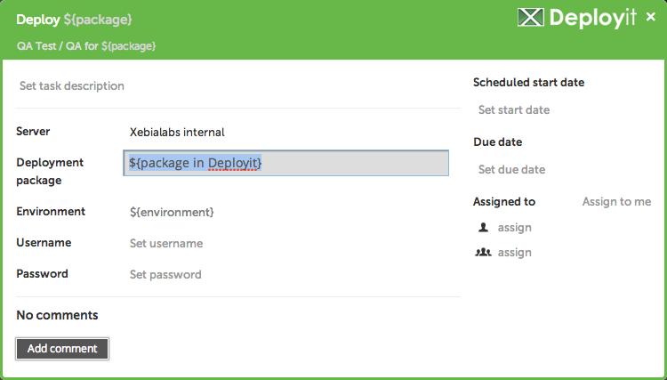 Variables in Deployit task