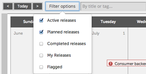 Calendar filter options