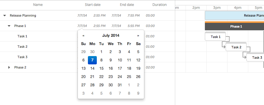 Planner: sequence with start and dates