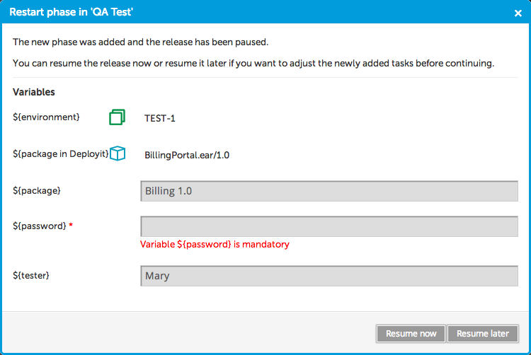 Variables when restarting a release